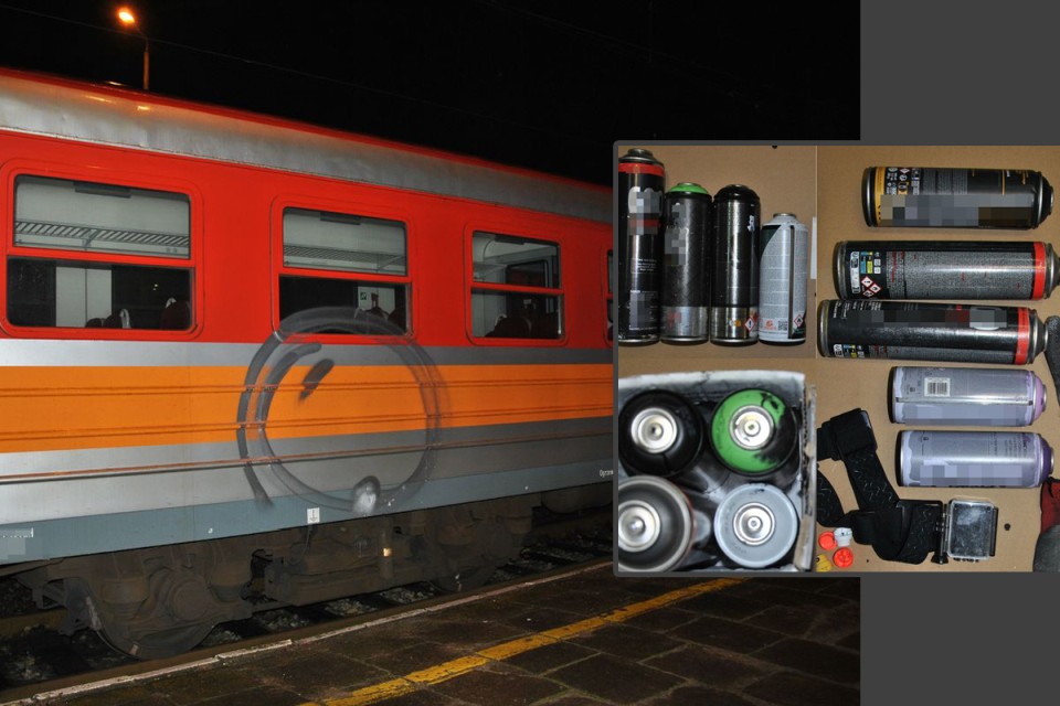Wieluń: Trzech nastolatków zatrzymanych po nocnym malowaniu wagonu na stacji PKP